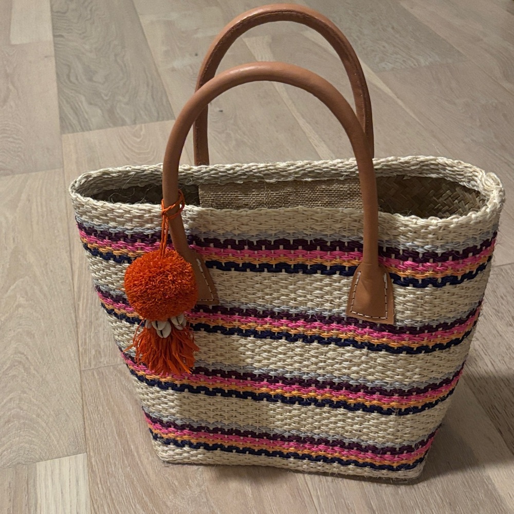 Hat Attack striped woven tote